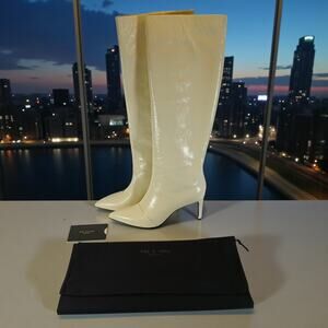 Rag & Bone BEHA Knee High White Crinkle Boots Size: 8 - NIB